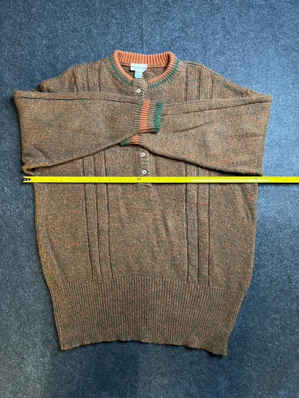 Ricardo Lenzi Men's Brown Green Orange Knit Henley Sweater w/ Button‎ Accent